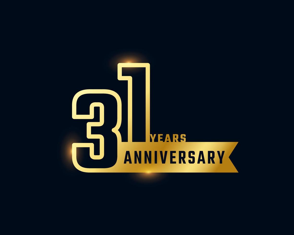 31 Year Anniversary Celebration with Shiny Outline Number Golden Color for Celebration Event, Wedding, Greeting card, and Invitation Isolated on Dark Background vector