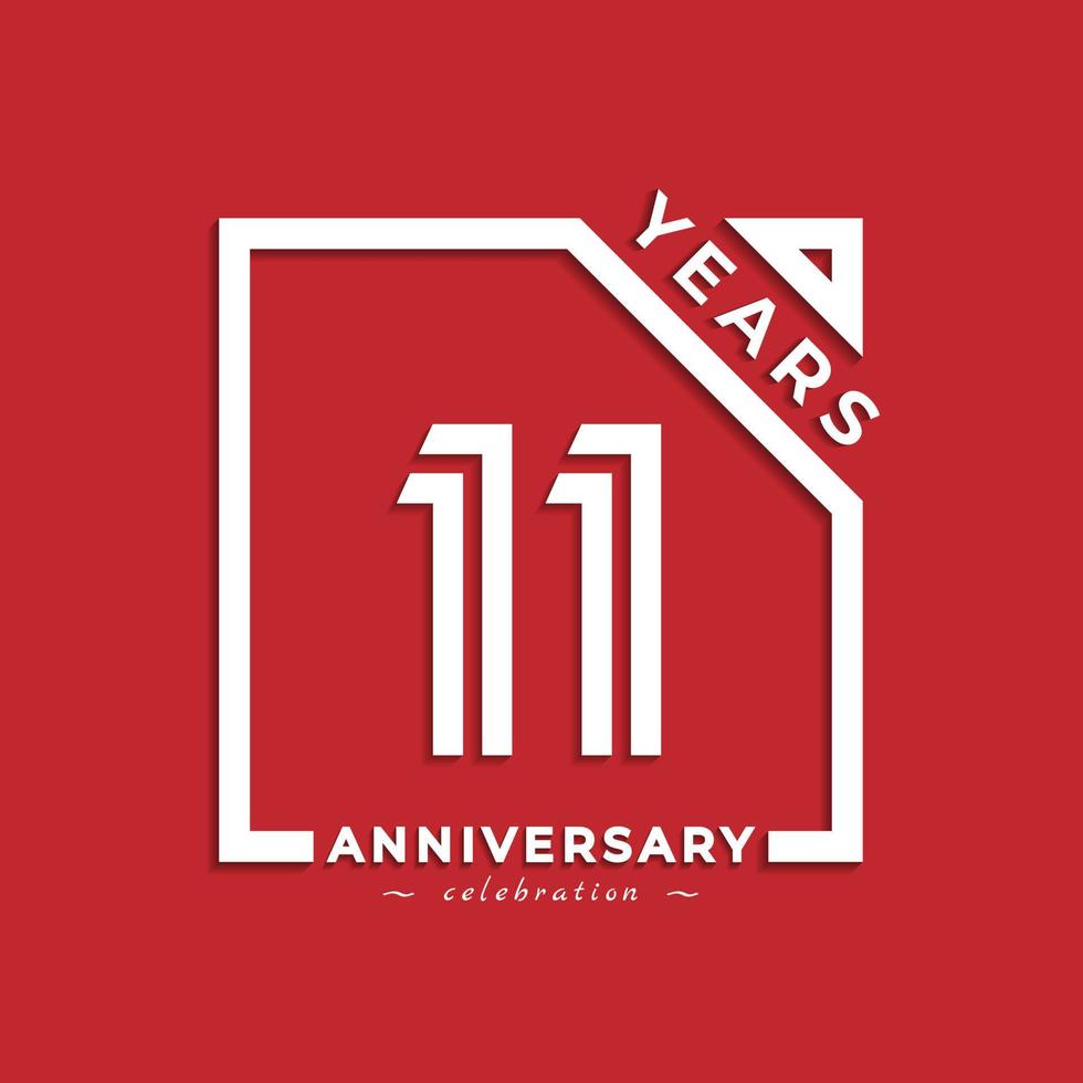 11 Year Anniversary Celebration Logotype Style Design with Linked Number in Square Isolated on Red Background. Happy Anniversary Greeting Celebrates Event Design Illustration vector