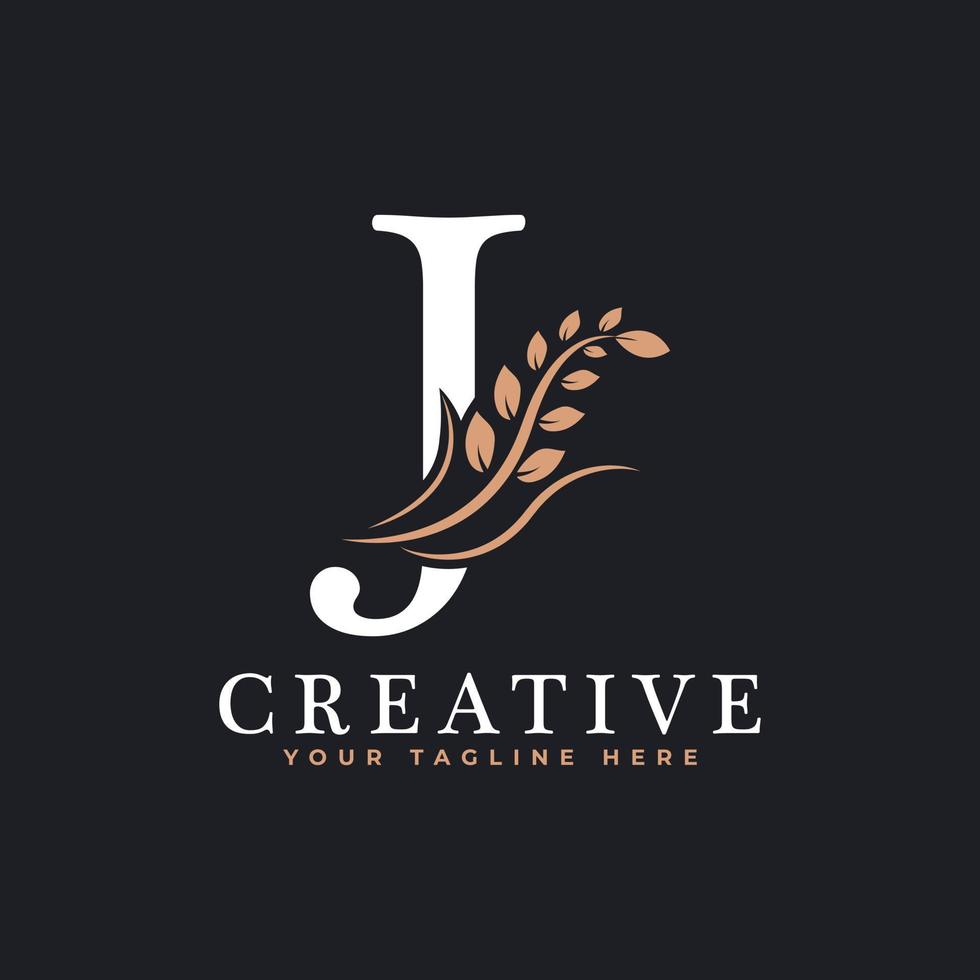 Initial Letter J Linked Monogram Golden Laurel Wreath Logo. Graceful Design for Restaurant, Cafe, Brand name, Badge, Label, luxury identity vector