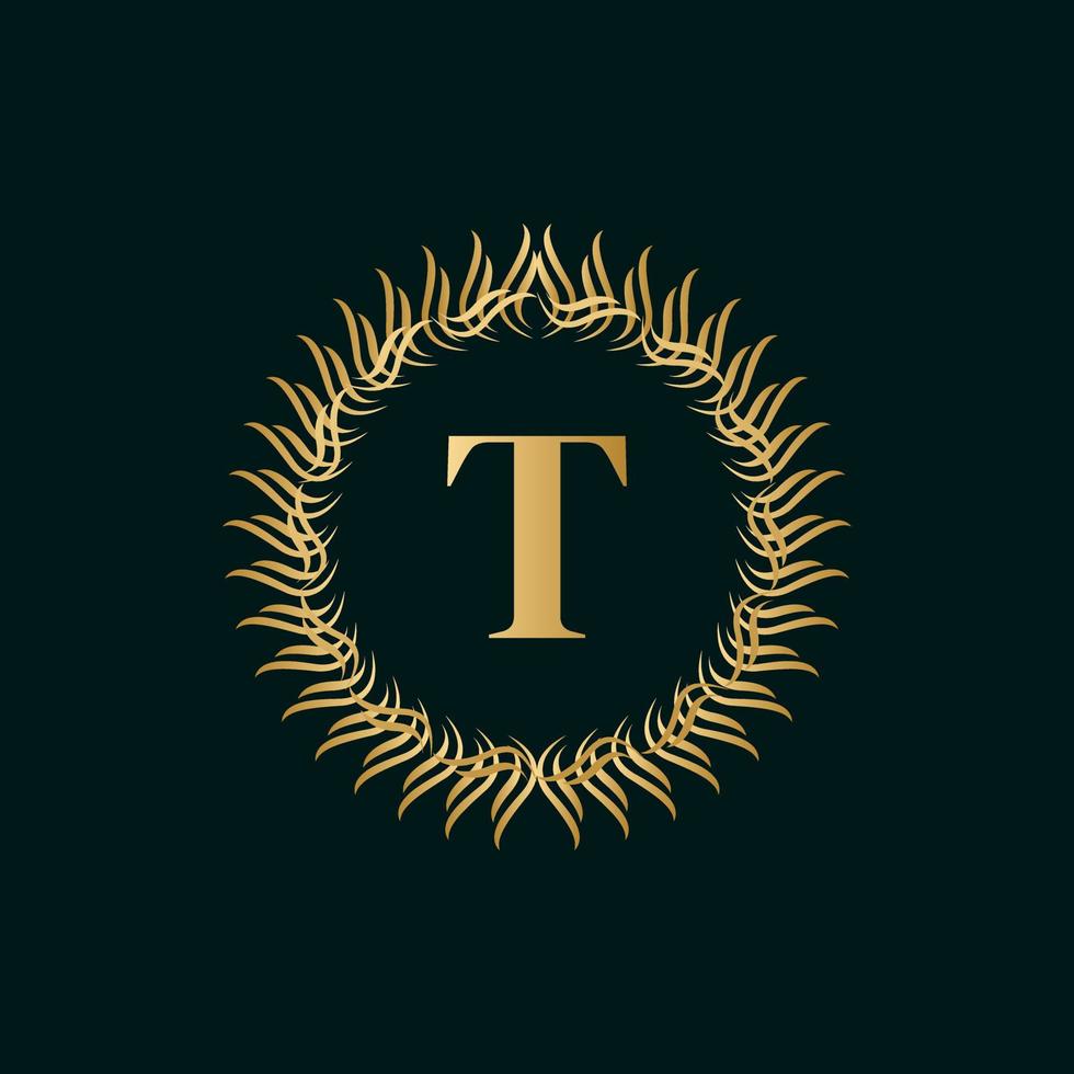 Emblem Letter T Weaving Circle Monogram Graceful Template. Simple Logo Design for Luxury Crest, Royalty, Business Card, Boutique, Hotel, Heraldic. Calligraphic Vintage Border. Vector Illustration