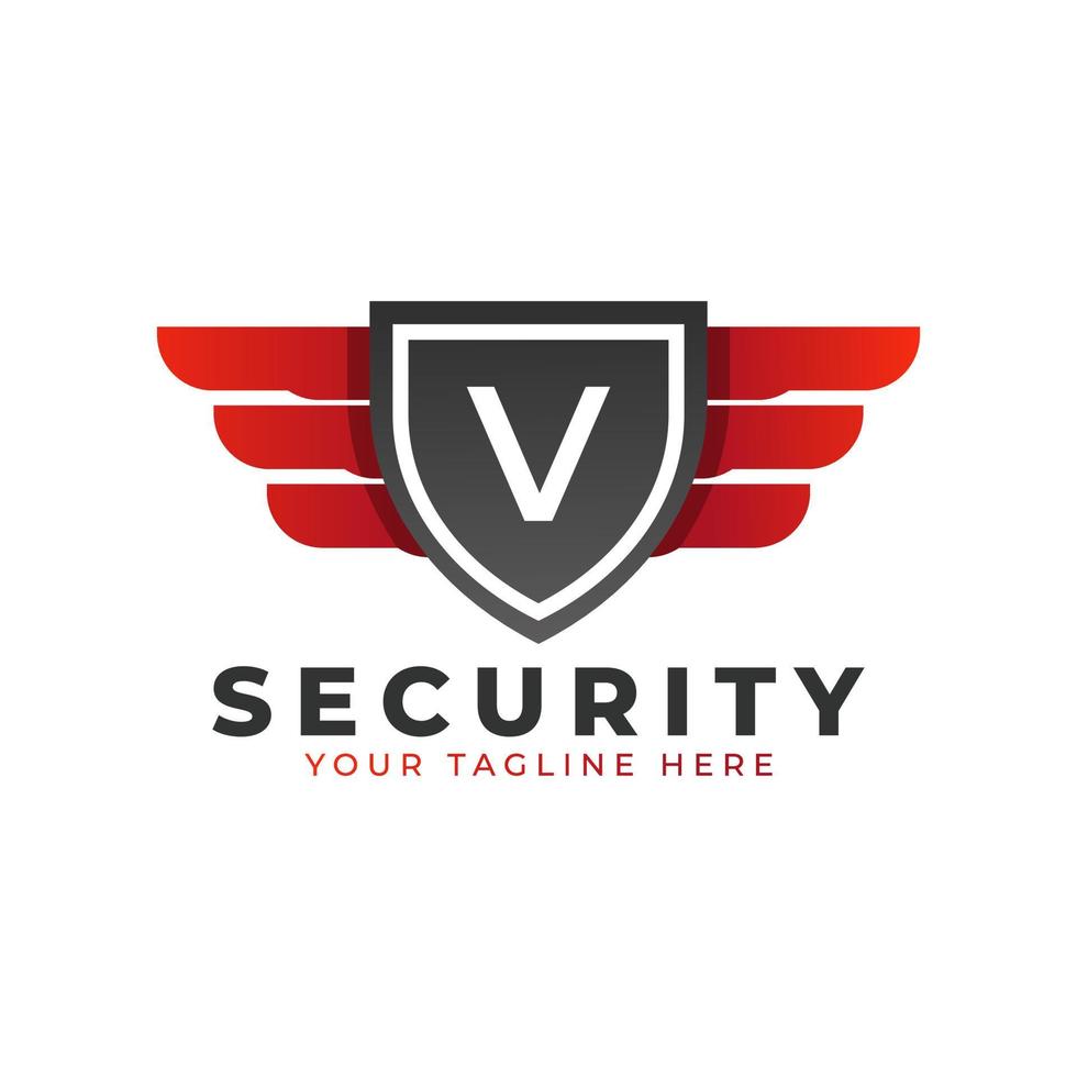 Security Logo. Initial V with Wings and Shield Icon. Car and Automotive Vector Logo Template