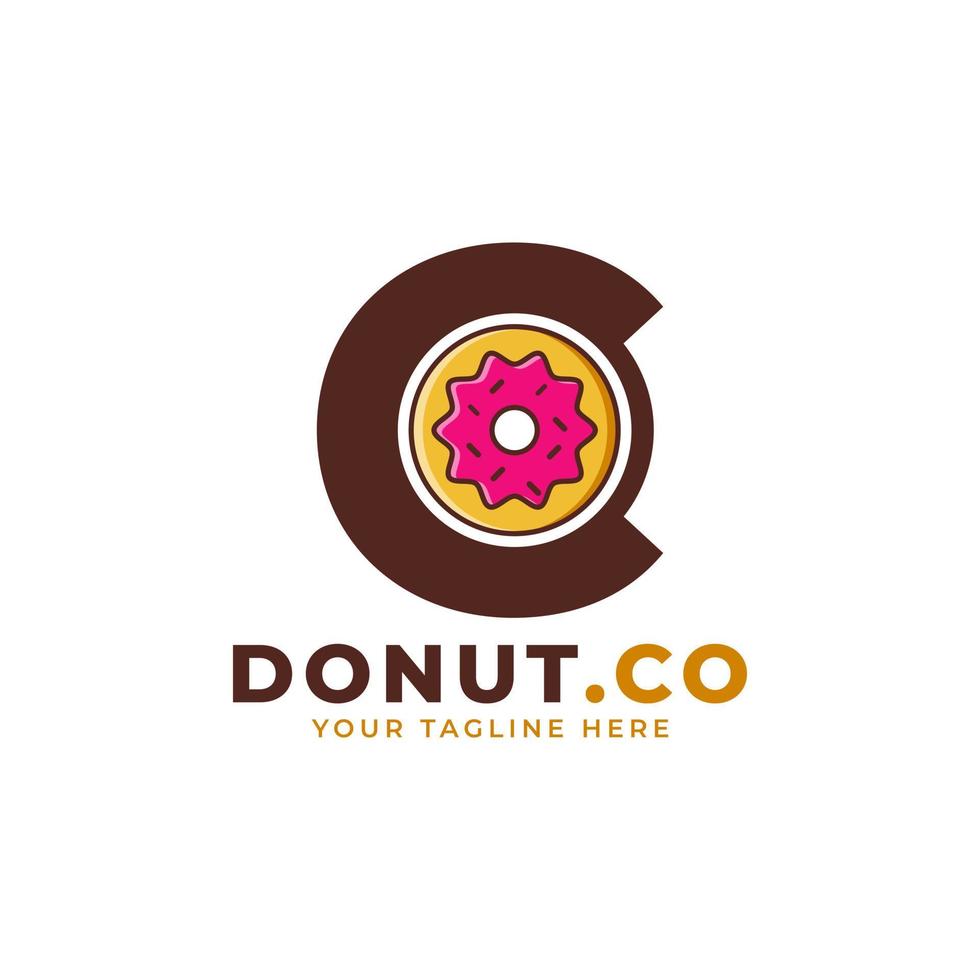 Initial Letter C Sweet Donut Logo Design. Logo for Cafes, Restaurants, Coffee Shops, Catering. vector