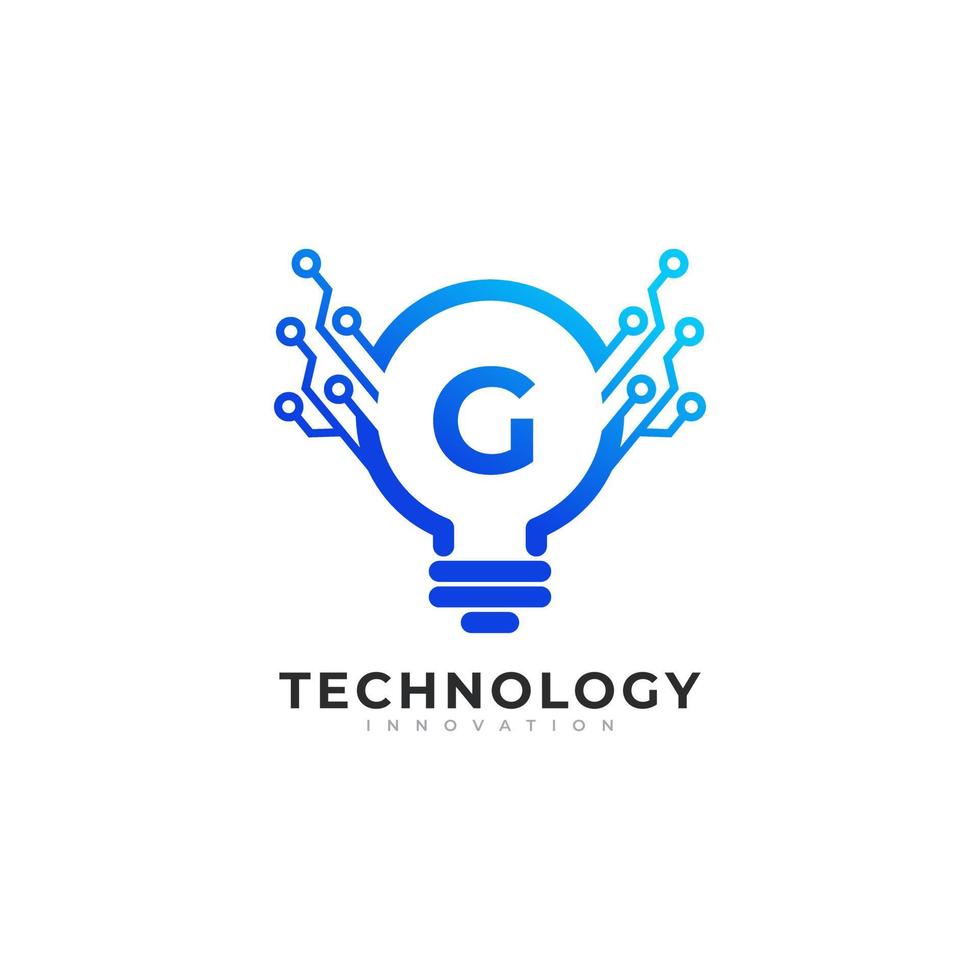 Letter G Inside Lamp Bulb Technology Innovation Logo Design Template Element vector