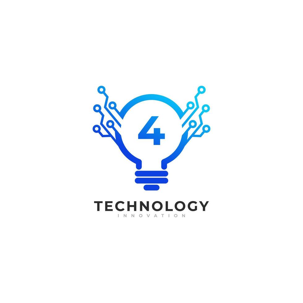 Number 4 Inside Lamp Bulb Technology Innovation Logo Design Template Element vector