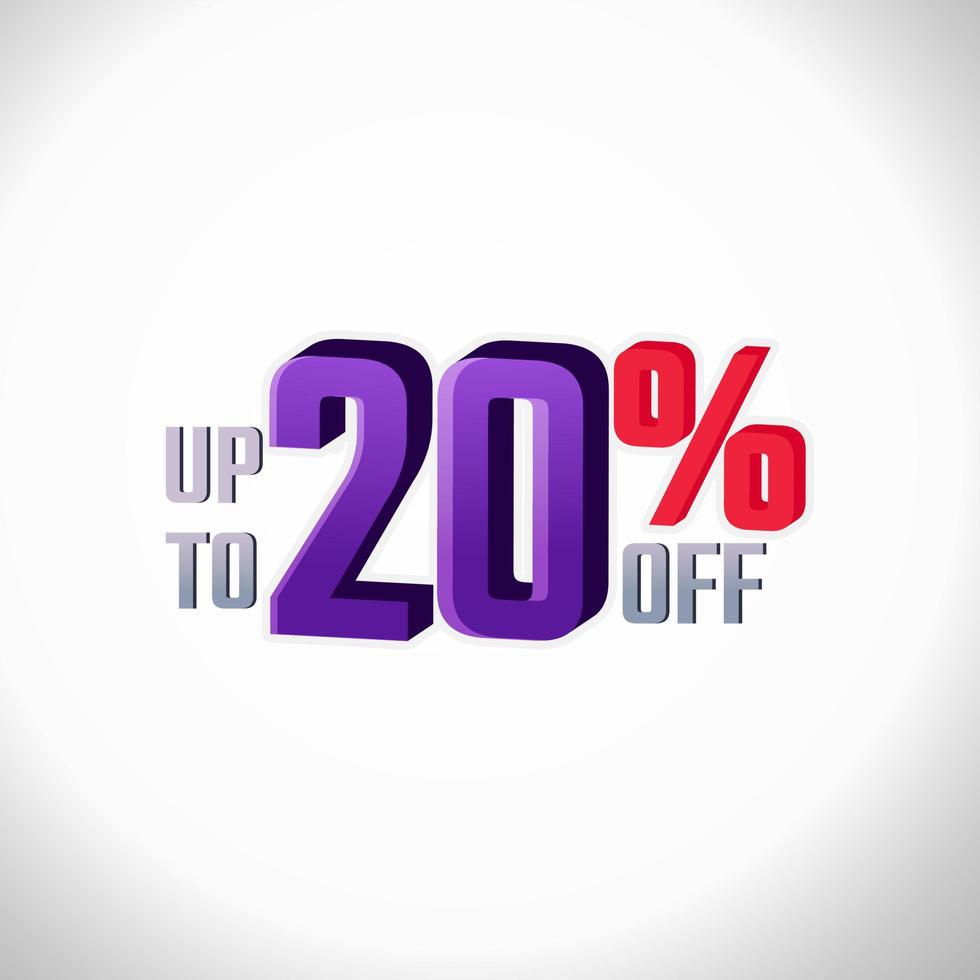 Discount Label up to 20 persent off Vector 3D Template Design Illustration. Promotion Flyer, Retro Label