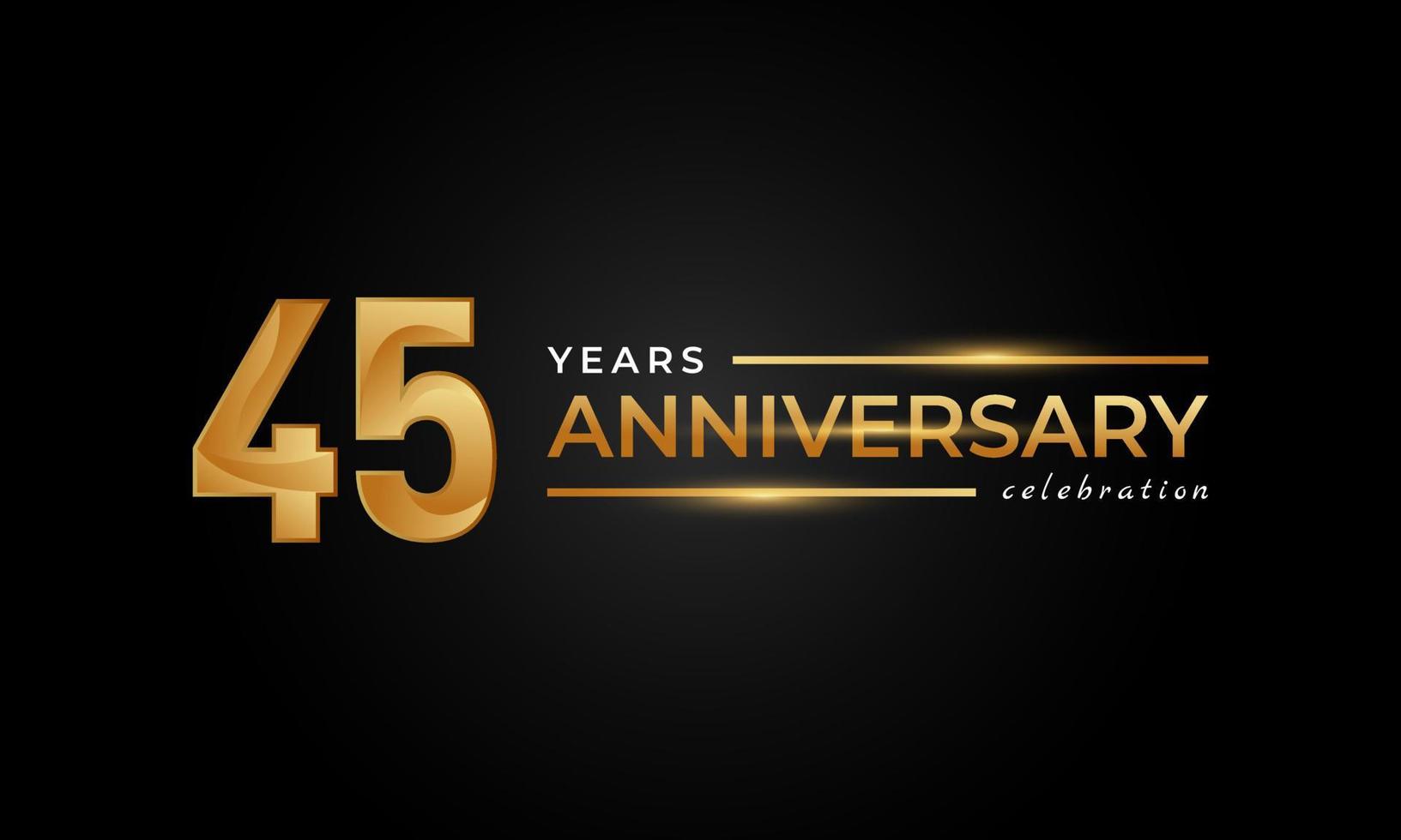 45 Year Anniversary Celebration with Shiny Golden and Silver Color for Celebration Event, Wedding, Greeting card, and Invitation Isolated on Black Background vector