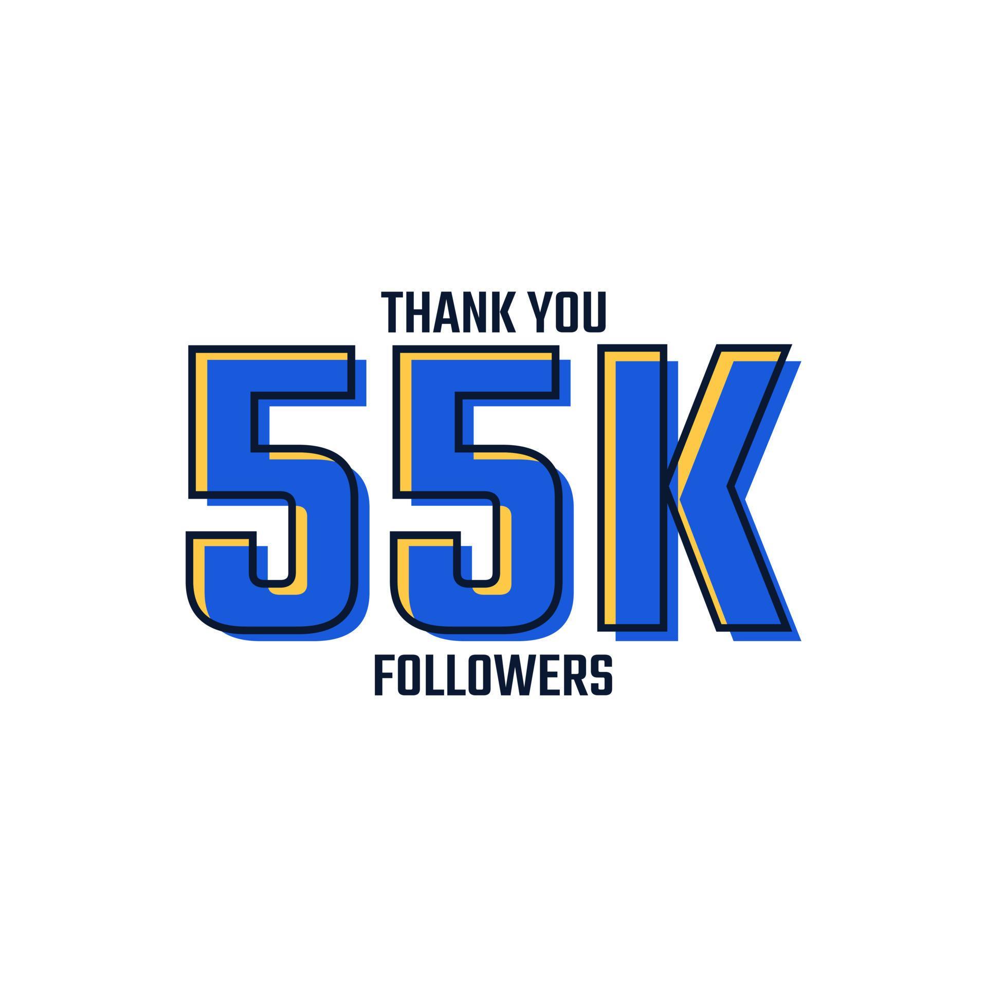 gracias vector de celebración de tarjeta de 55 k seguidores. 55000 seguidores felicitaciones post plantilla de redes sociales.