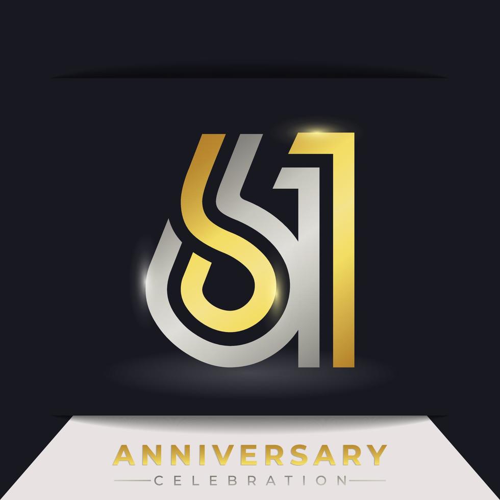 61 Year Anniversary Celebration with Linked Multiple Line Golden and Silver Color for Celebration Event, Wedding, Greeting card, and Invitation Isolated on Dark Background vector