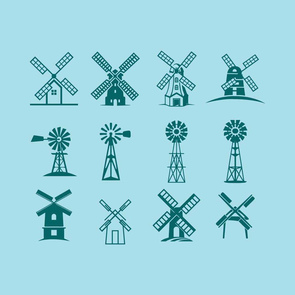 conjunto de diseño de logotipo de molino de viento vector