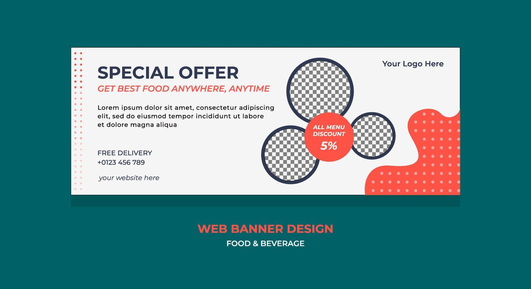 gráfico vectorial de diseño de banner web con esquema de color rojo, blanco y negro. perfecto para la promoción de negocios de alimentos y bebidas o restaurantes vector