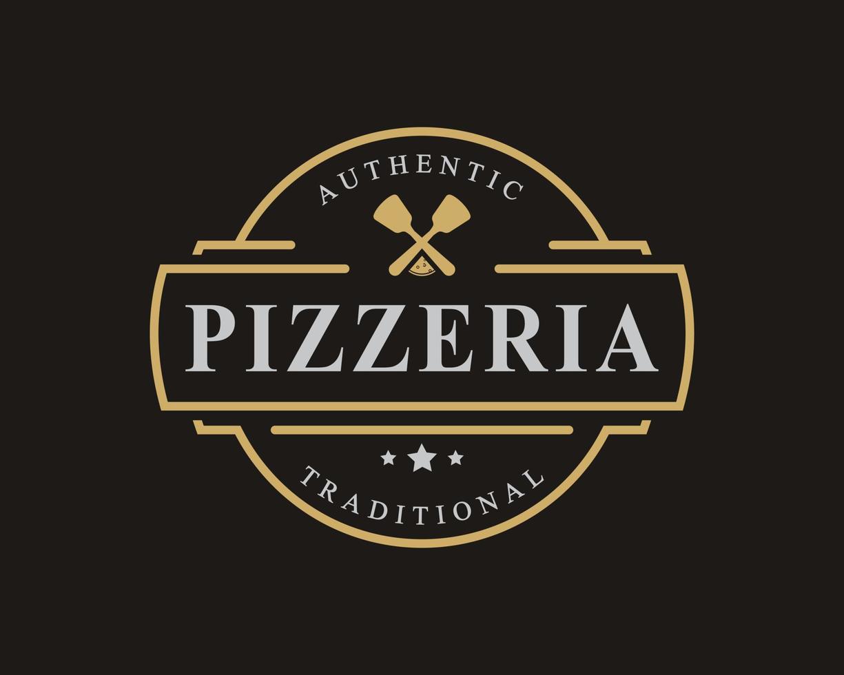 insignia retro vintage para espátula pizza pizzería logo emblema diseño símbolo vector