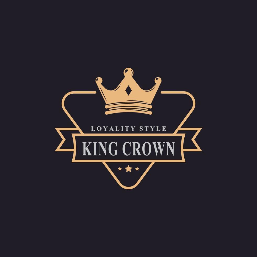 Vintage Retro Badge for Luxury Golden King Crown Royal Logo Design Template Element vector