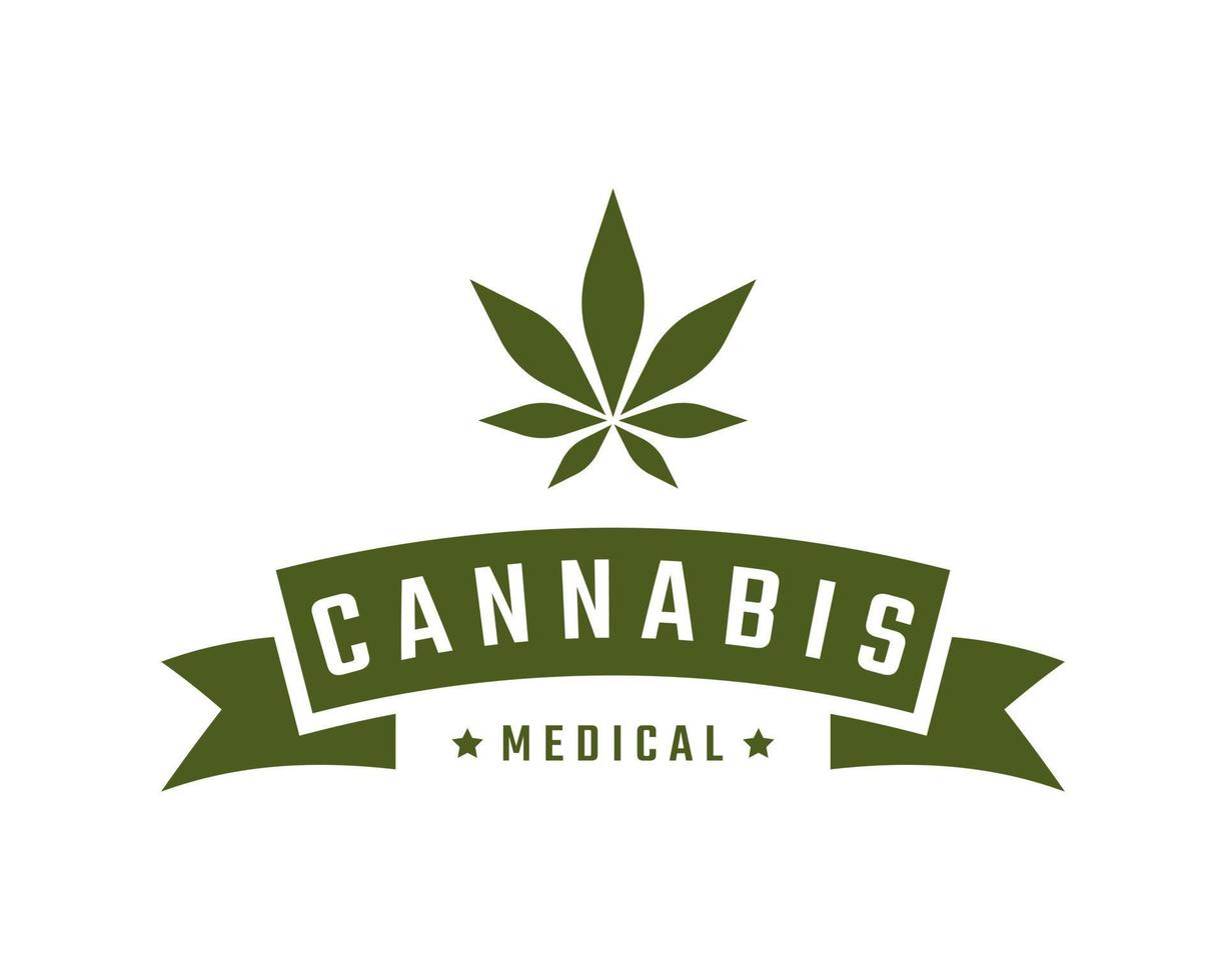 insignia de emblema vintage logotipo de marihuana medicinal en ilustración de diseño de vector de estilo retro