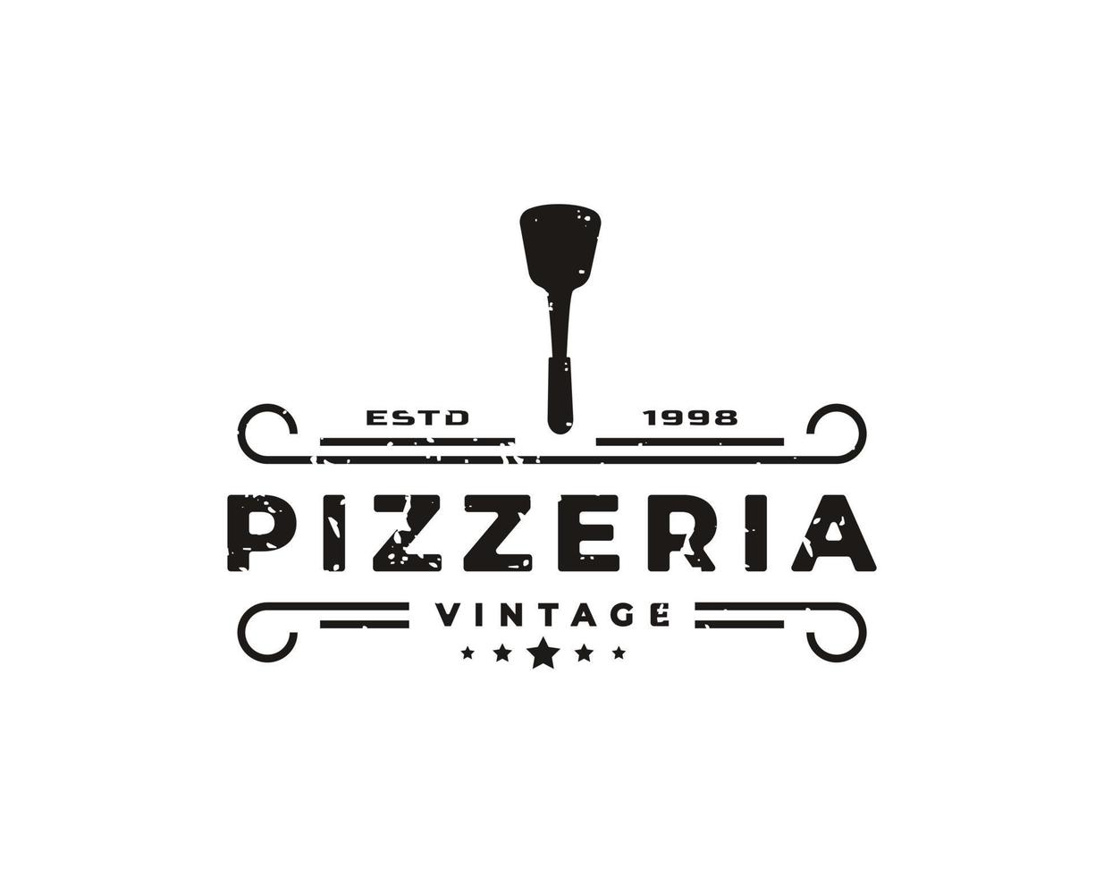 emblema clásico vintage insignia espátula pizza pizzería logotipo diseño inspiración vector