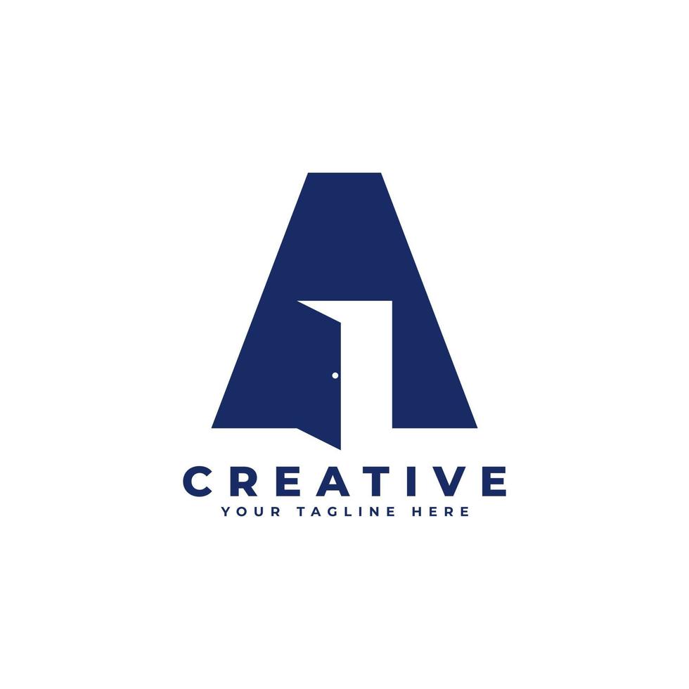 Initial Letter A with Door Negative Space Logo Design. Usable for Construction Architecture Building Logo vector