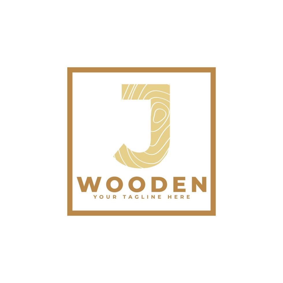 letra j con textura de madera y logotipo de forma cuadrada. utilizable para logotipos de negocios, arquitectura, bienes raíces, construcción y construcción vector