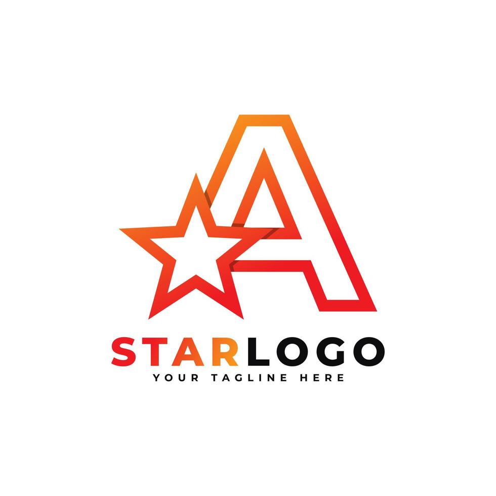 Letter A star logo Linear Style, Orange Color. Usable for Winner, Award and Premium Logos. vector