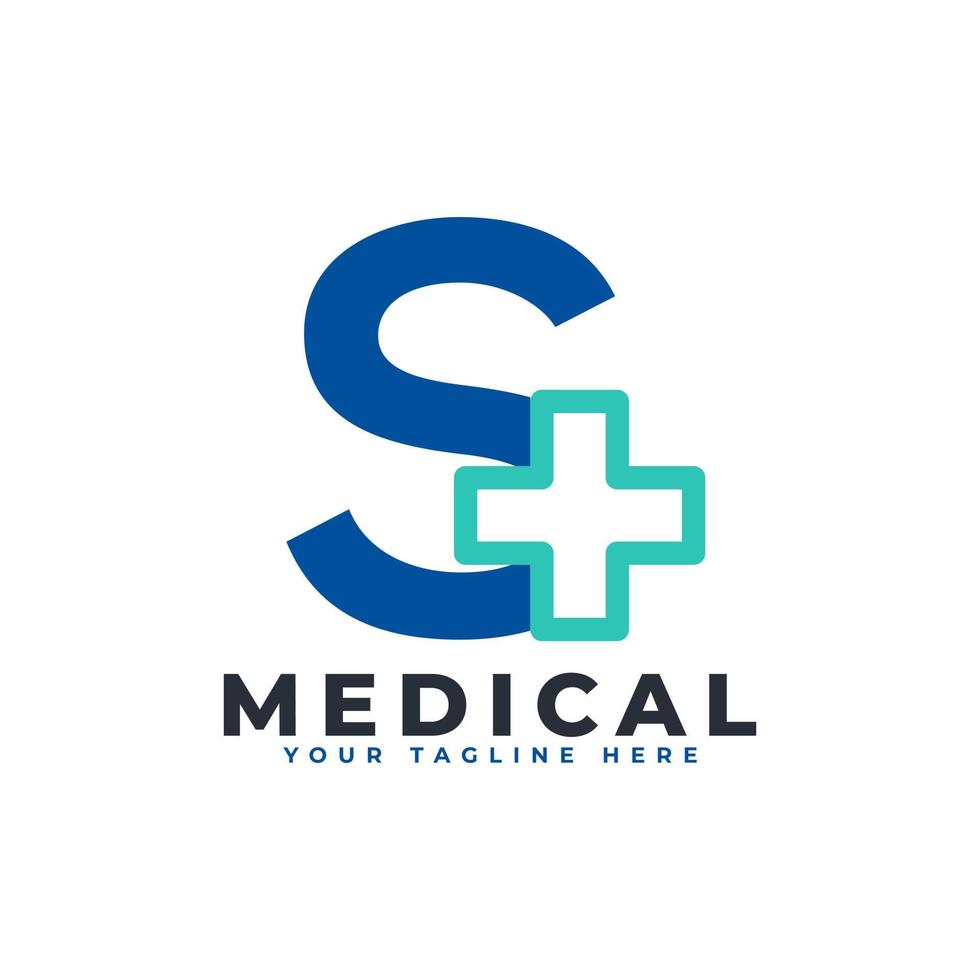 Letter S cross plus logo. Usable for Business, Science, Healthcare, Medical, Hospital and Nature Logos. vector