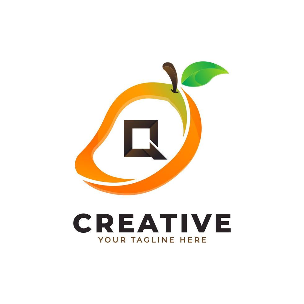 logotipo de la letra q en fruta fresca de mango con estilo moderno. plantilla de ilustración vectorial de diseños de logotipos de identidad de marca vector