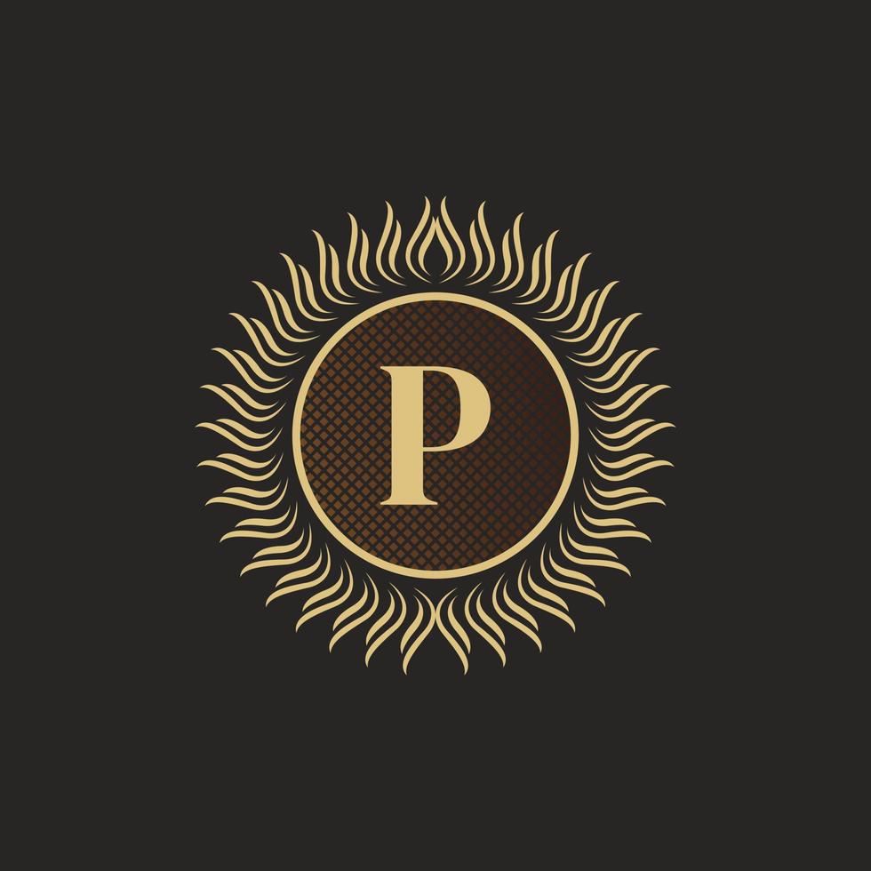 Emblem Letter P Gold Monogram Design. Luxury Volumetric Logo Template. 3D Line Ornament for Business Sign, Badge, Crest, Label, Boutique Brand, Hotel, Restaurant, Heraldic. Vector Illustration