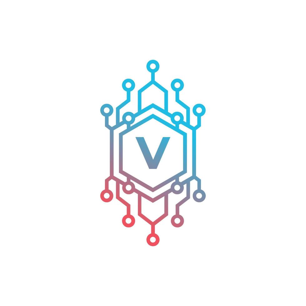 elemento de plantilla de diseño de logotipo de letra v inicial de tecnología. vector