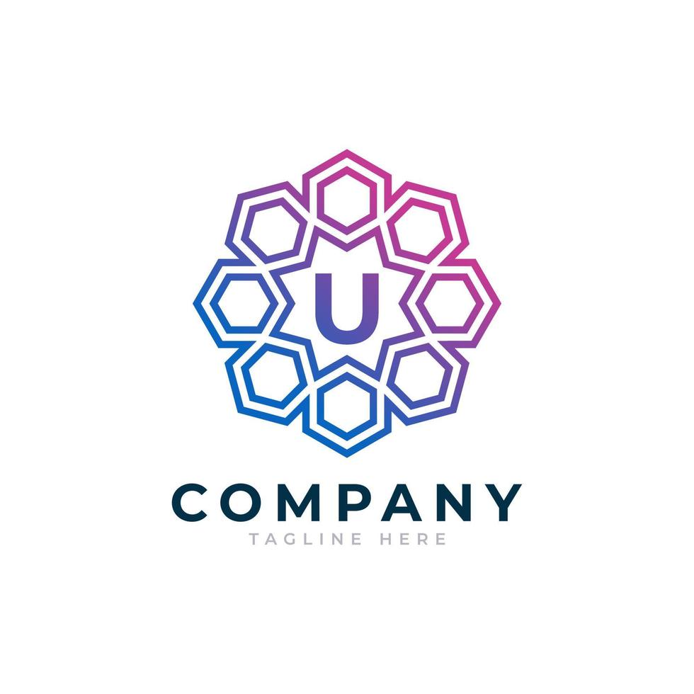 Letter U Inside Hexagon Shape Logo Design Template Element vector