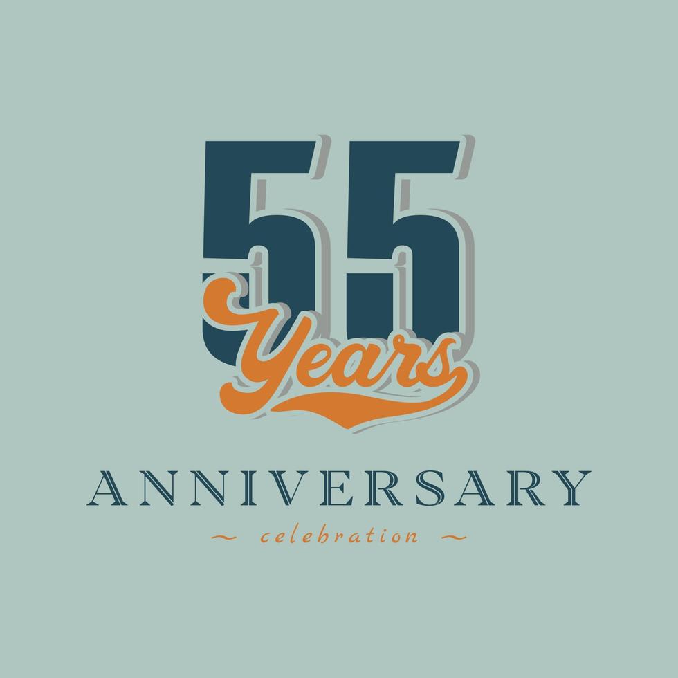 55 Year Anniversary Celebration Nostalgic with Handwriting in Retro Style for Celebration Event, Wedding, Greeting card, and Invitation Isolated on Green Background vector