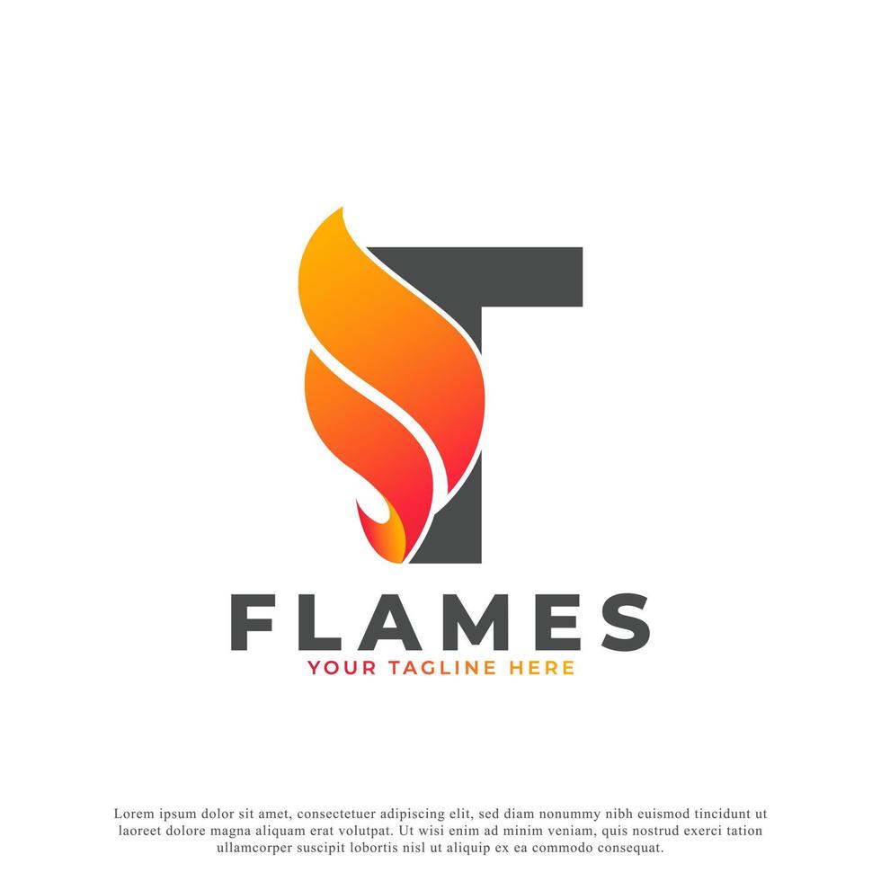 Flame with Letter T Logo Design. Fire Vector Logo Template