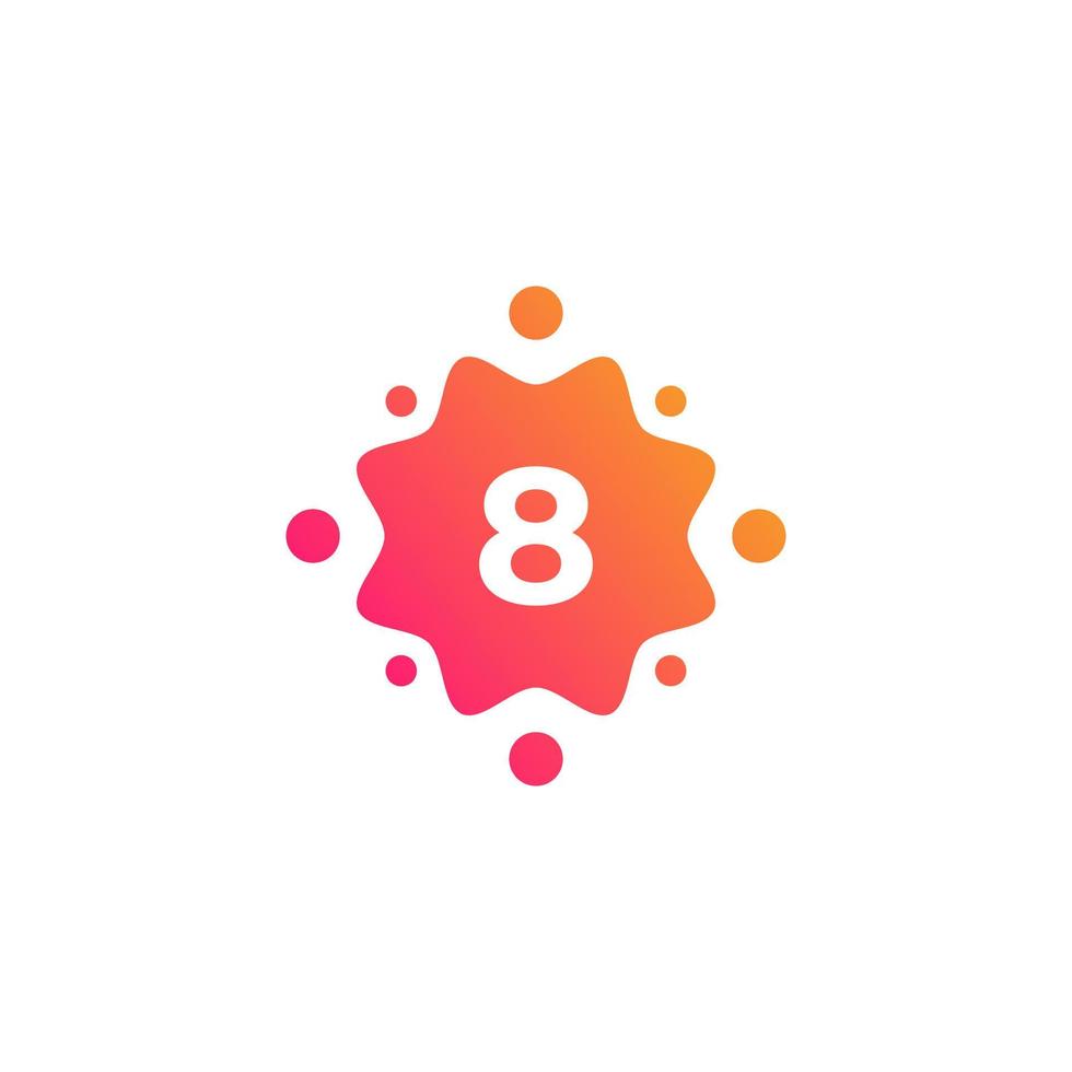 Smart and Creative Number 8 Logo Design Template with  Dots or Points. Geometric Dot Circle Science Medicine Sign. Universal Energy Tech Planet Star Atom Vector Icon Element