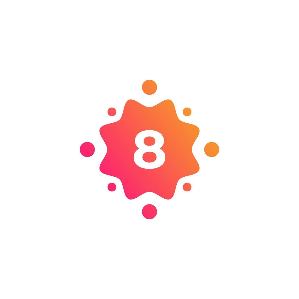 Smart and Creative Number 8 Logo Design Template with  Dots or Points. Geometric Dot Circle Science Medicine Sign. Universal Energy Tech Planet Star Atom Vector Icon Element