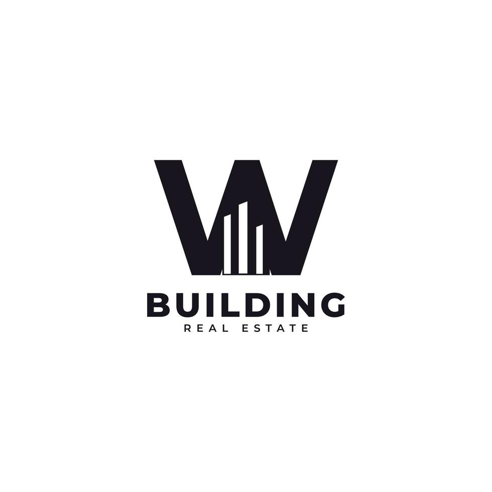 Real Estate Icon. Letter W Construction with Diagram Chart Apartment City Building Logo Design Template Element vector