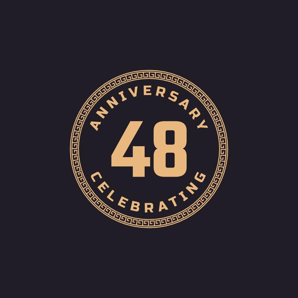 Vintage Retro 48 Year Anniversary Celebration with Circle Border Pattern Emblem. Happy Anniversary Greeting Celebrates Event Isolated on Black Background vector