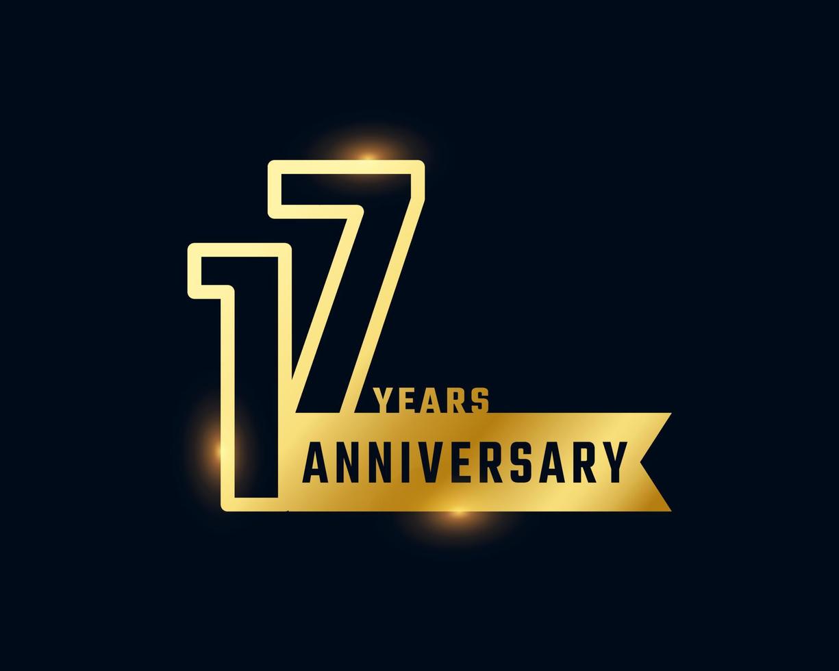 17 Year Anniversary Celebration with Shiny Outline Number Golden Color for Celebration Event, Wedding, Greeting card, and Invitation Isolated on Dark Background vector