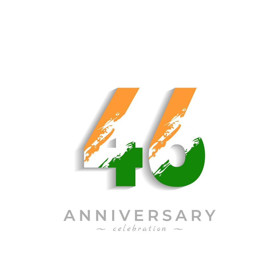46 Year Anniversary Celebration with Brush White Slash in Yellow Saffron and Green Indian Flag Color. Happy Anniversary Greeting Celebrates Event Isolated on White Background vector