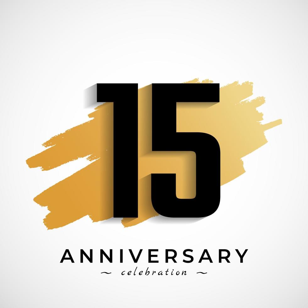 15 Year Anniversary Celebration with Gold Brush Symbol. Happy Anniversary Greeting Celebrates Event Isolated on White Background vector