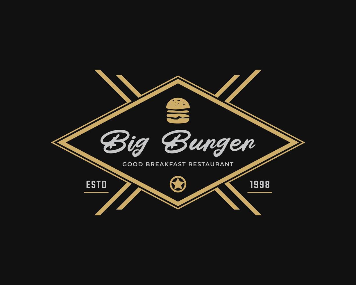 Classic Vintage Retro Label Badge Emblem Ham Beef Patty Burger for Fast Food Restaurant Logo Design Inspiration vector