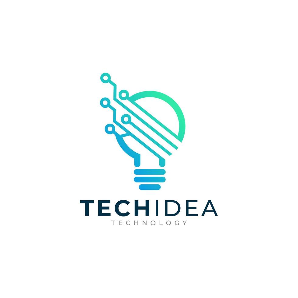 Digital Idea Logo Design. Bulb Combined with Technology Icon Vector Illustration