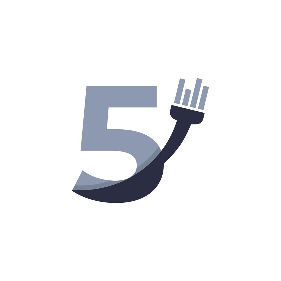 Number 5 Brush and Paint with Minimalist Design Style vector
