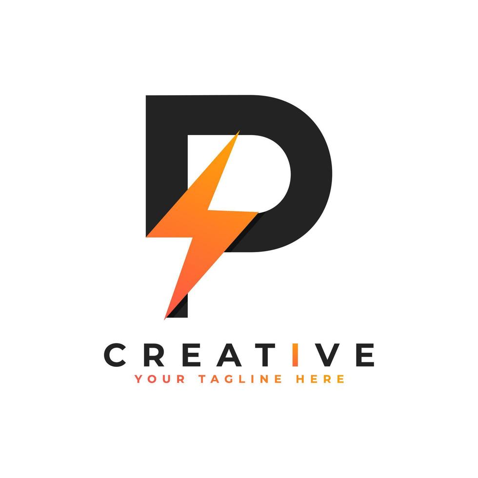 Initial Letter P Logo With Lighting Thunder Bolt. Alphabet Suitable for Fast, Power, Flash, Electric, Identity, Moving and Speed. vector