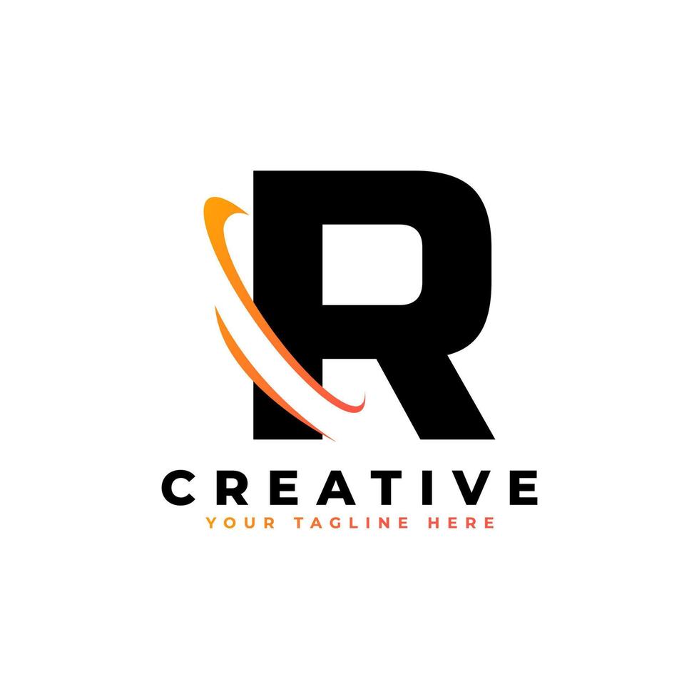 Corporation Letter R Logo With Creative Curved Swoosh Icon Vector Template Element in Black and Yellow Color.