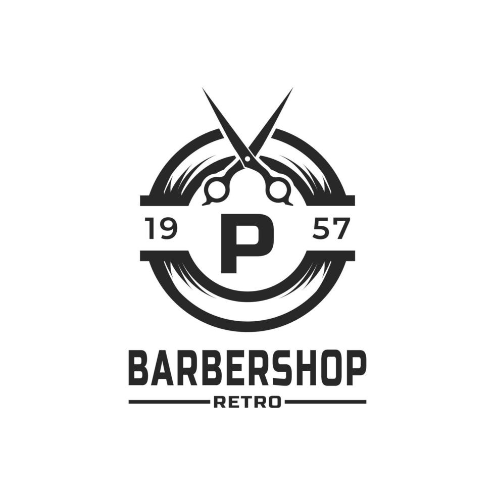 Letter P Vintage Barber Shop Badge and Logo Design Inspiration vector