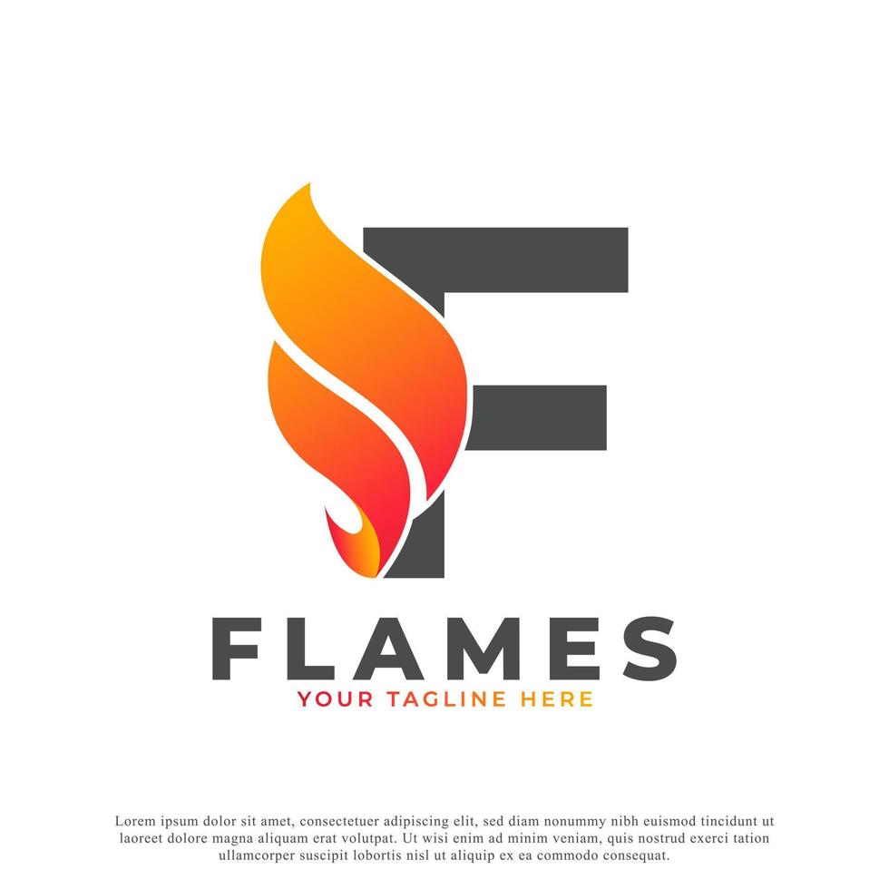 Flame with Letter F Logo Design. Fire Vector Logo Template
