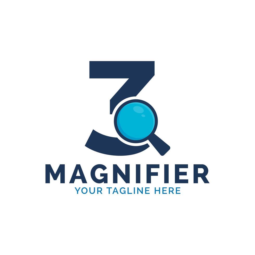 Search Logo. Number 3 Magnifying Glass Logo Design vector