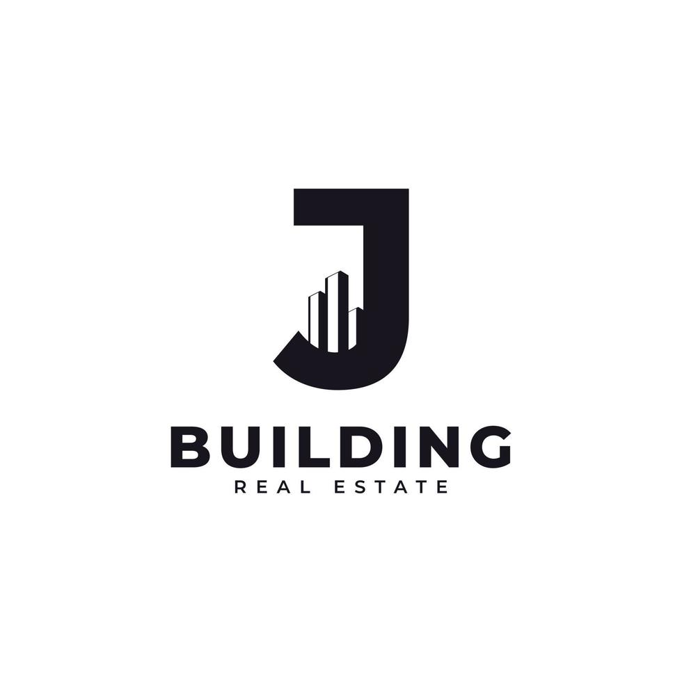 Real Estate Icon. Letter J Construction with Diagram Chart Apartment City Building Logo Design Template Element vector