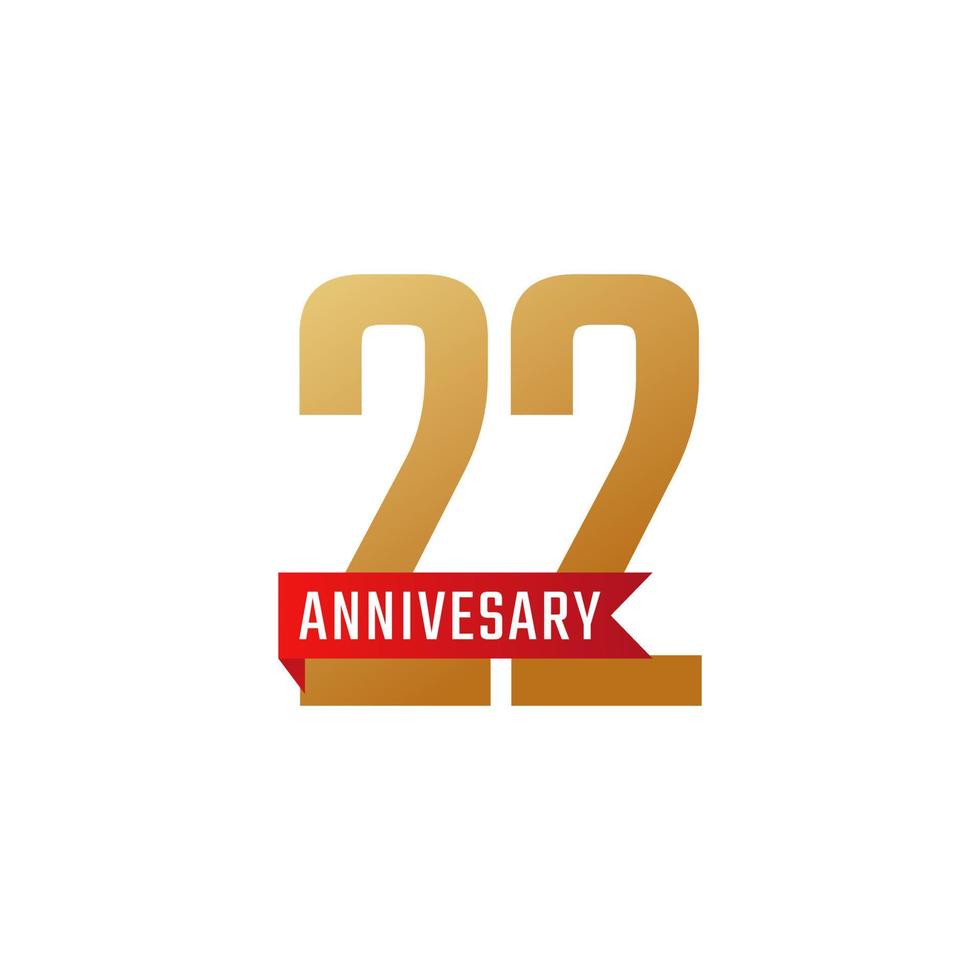 22 Year Anniversary Celebration with Red Ribbon Vector. Happy Anniversary Greeting Celebrates Template Design Illustration vector