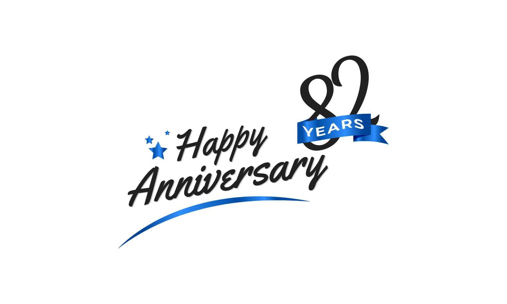 82 Year Anniversary Celebration with Blue Swoosh and Blue Ribbon Symbol. Happy Anniversary Greeting Celebrates Template Design Illustration vector
