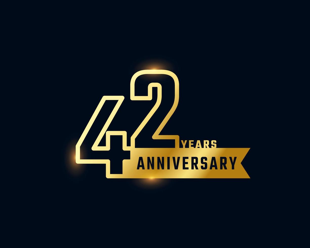 42 Year Anniversary Celebration with Shiny Outline Number Golden Color for Celebration Event, Wedding, Greeting card, and Invitation Isolated on Dark Background vector