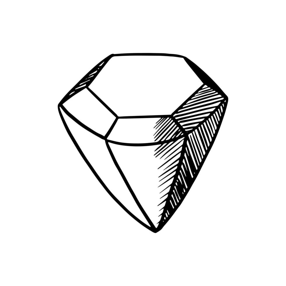 Diamond sketch. Doodle crystal. Hand drawn vintage vector illustration