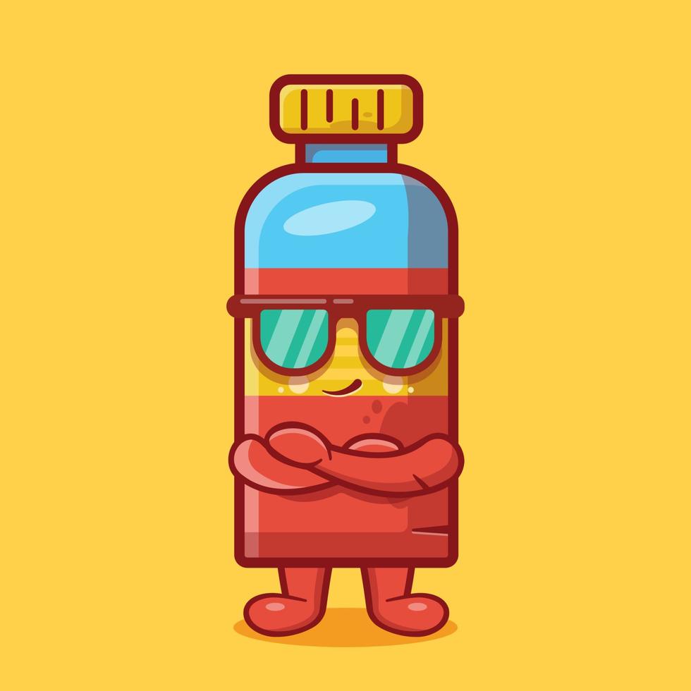 caricatura aislada de mascota de personaje de botella de jugo súper genial en diseño de estilo plano vector