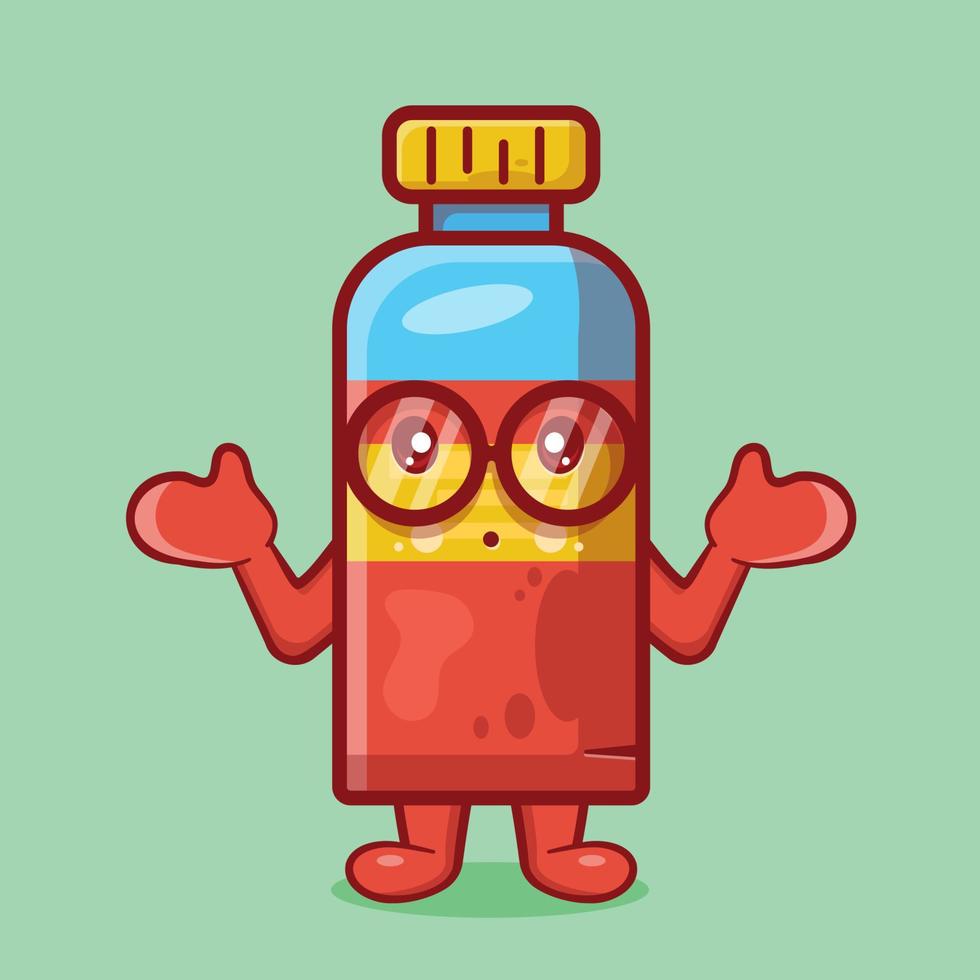 lindo personaje de botella de jugo mascota con gesto confuso dibujos animados aislados en diseño de estilo plano vector